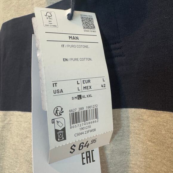 Piombo Men's Long Sleeve Striped Polo Sweatshirt Gray/Black Size Large NWT - Picture 10 of 12